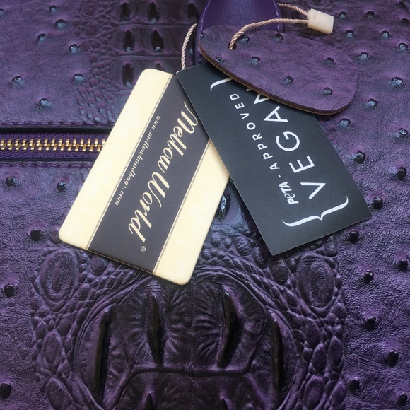 new DARK PURPLE color Mellow World VIRGINIA Croc/Ostrich Pattern Handbag - Picture 8 of 8